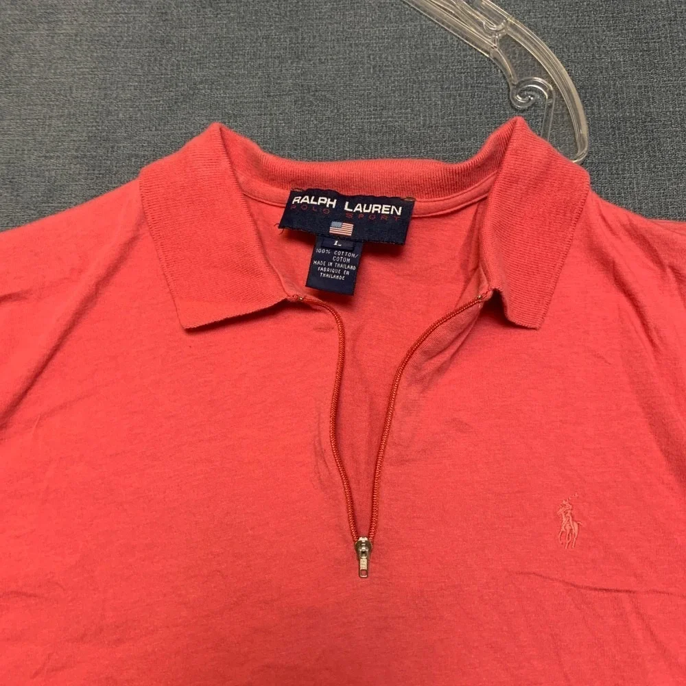 Ralph Lauren Polo Sport Shirt Mens Large Orange Cotton Golf Performance 1/4 Zip